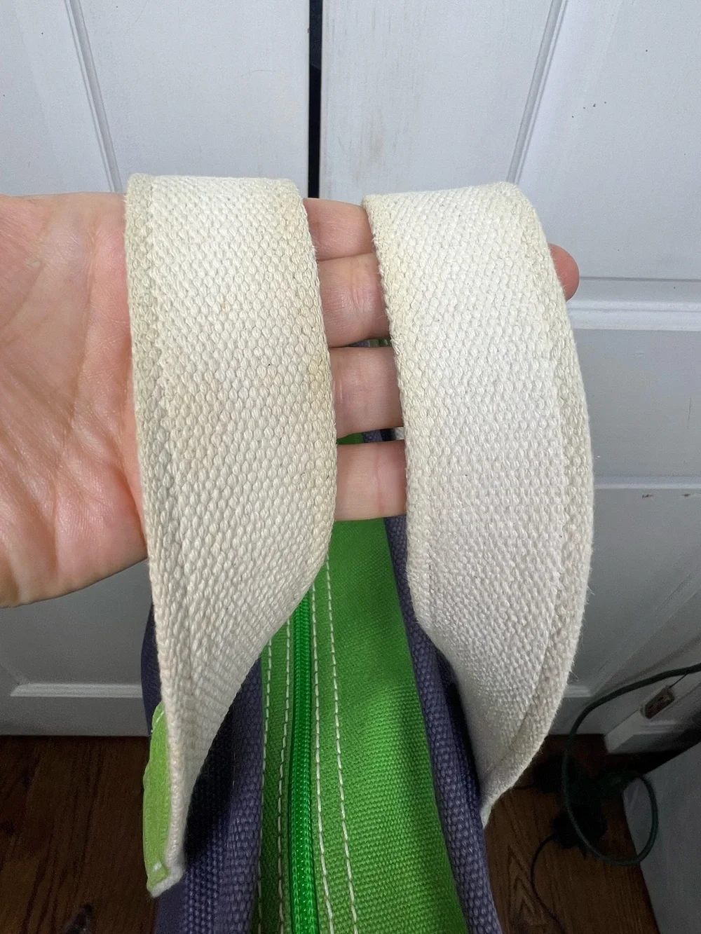 Lands End Vintage Small Zippered Tote Navy Blue/Lime Green 12x9x6
